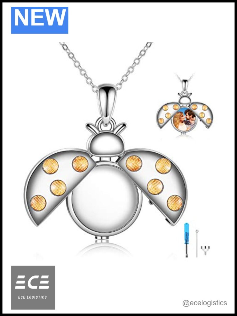 Sterling Silver Ladybug Urn Necklace Memorial Cremation Keepsake Pendant